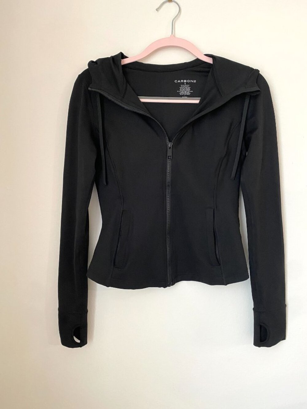 Carbon38 Athletic Zip Up Hooded Jacket in Cloud Compression | Like New | Black - Picture 2 of 10